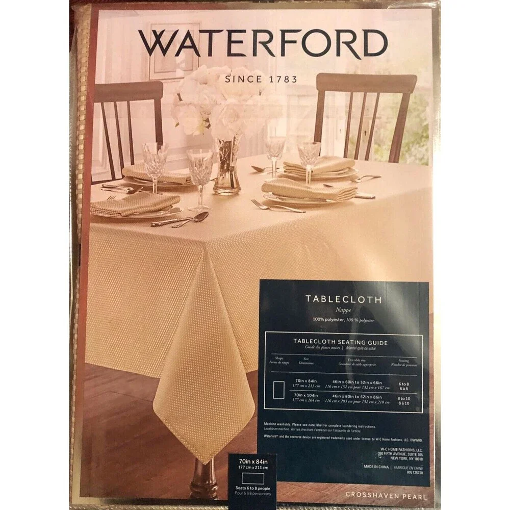Waterford Super Luxury Crosshaven Tablecloth 70x84 Pearl Gold Christmas Holiday